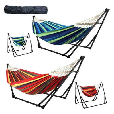 Hamaca Doble Con Base Soporte De Acero Y Estuche Portatil Color Verde Kincebra