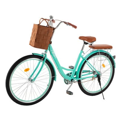 Bicicleta Urbana R26 Neon Vinta Vintage Con Canasta Frenos De Pinza Marco De Acero Clásica Color Menta Verde 26