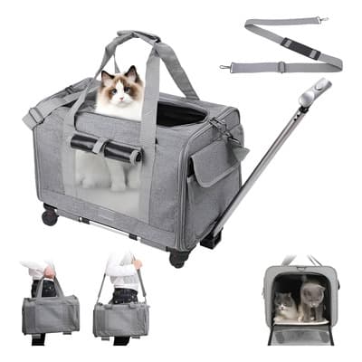 AZYAADIXX Transportador Para Perros Gato Mochila Con Ruedas Bolsa de Viaje para Mascota Portátil Desmontable Transportín Plegable De Cachorros Gato Perro Pequeño Con Asa Telescópica De Caminar Correas