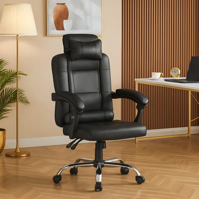 Silla de Oficina Ejecutiva X-PROSS Vinipiel Ergonómica Negra con Apoyacabezas