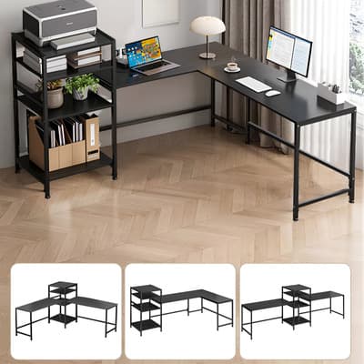 Escritorio L De Lujo Ideal Para Oficina Y Home Office-extra Grande 245 Cm-estación De Trabajo Con Repisas,fabricado En Acero Estructural Escritorio Blanco,robusto Y Rígido Escritorio Para Computadora