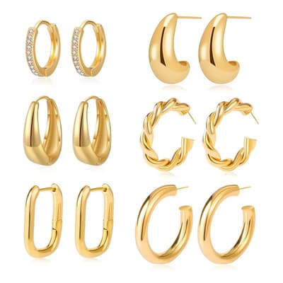 6 Pare Aretes De Oro 14k Mujer Arracadas Huggies Moda Gooluu Dorado - $178.20 en Mercado Libre | PrecioMX