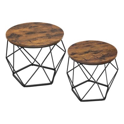 Mesa De Centro Redonda Vasagle Juego X 2 Estilo Industrial Color Marrón Rústico Negro