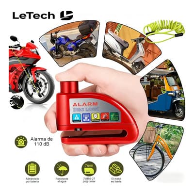 Letech® Candado Disco Moto Con Alarma Ultra Potente 110db, Impermeable, 2 Llaves Y Cable Recordatorio, Mayor Seguridad Al Dejar Tu Motocicleta Rojo - $219.93 en Mercado Libre | PrecioMX