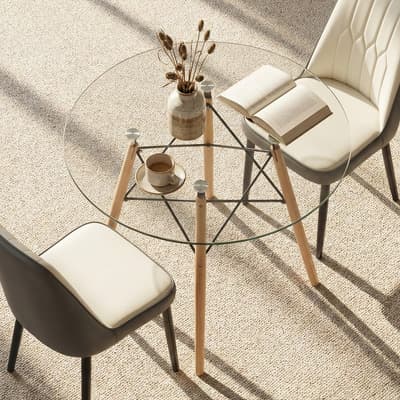 Mesa De Comedor Redonda 80cm, Con Tapa De Vidrio Templado 7.5mm, Base De Haya Y Acero, Para 2 - 4 Personas, Diseño Moderno - Homemake Furniture Transparente Beige - $1,889.10 en Mercado Libre | PrecioMX