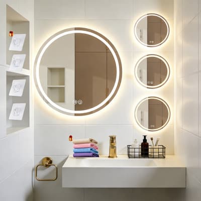 Espejo De Baño Intáctil Cómoda Inteligente Con Eliminación De Niebla 60x60cm, Espejo Led Decorativo Redondo De Pared Con Luz Touch, 3 Modos, Incluye Ganchos Para Colgar,espejo Inteligente