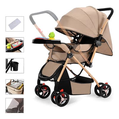 Carriola 3 En 1 Ligera Y Reclinable Tipo Cuna Coolchange Caqui Negro