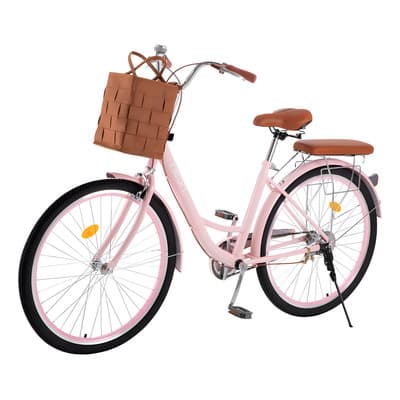 Bicicleta Urbana R26 Neon Vinta Vintage Con Canasta Frenos De Pinza Marco De Acero Clásica Color Rosa 26