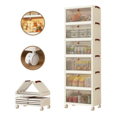 Armario Plegable Znemaz De 6 Capas, Tamahogrande 48 Cm, Con Ruedas De 360,adecuado Para Dormitorio, Sal6n, Hogar Ybaho, Color Blanco