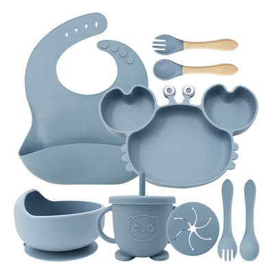 Banna Juego De 9 Piezas De Silicona Antideslizante Para Bebé, Plato De Bebé, Cubiertos De Bebé, Juego De Cubiertos De Silicona Para Bebé Con Cuchara (azul) - $218.12 en Mercado Libre | PrecioMX