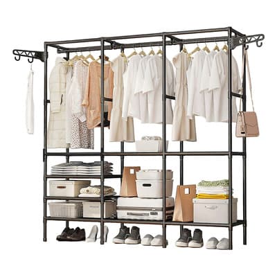 Ambueco®rack Armable Perchero Piso Organizador Ropa Colgador Closet Negro 160cm*36cm*173cm Compartimientos Piso Colgador Percheros