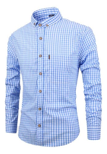 Camisa A Cuadros Casual Delgeda De Mange Larga Para Hombre.