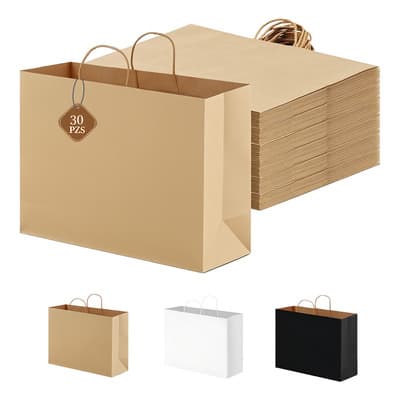 30 Pcs Bolsas De Papel Ecológicas Portátil Decorativas Regalo 32*11*25cm Naturaleza Foofoo®