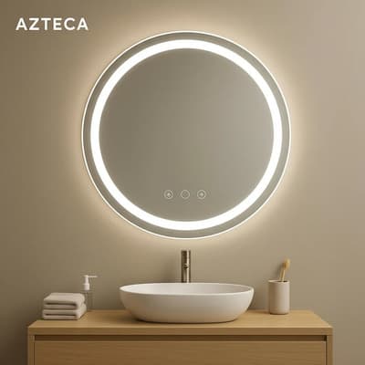 Espejo Redondo LED de Pared 60cm Táctil Tricolor Baño Moderno