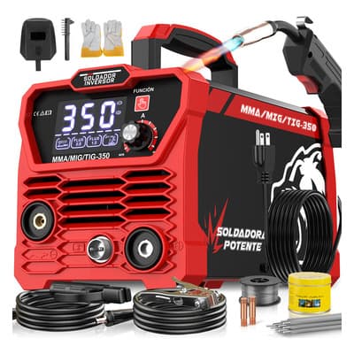 Soldadora Inverter 350a 3 En 1 Kit De Inversoras Mma+mig+tig, SUZWIP Soldadora De Núcleo Fundente De 110V, Pantalla Digital LED Grande, IGBT, Máquinas De Soldar para Principiantes y Profesionales
