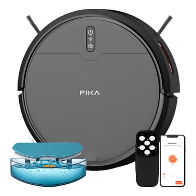Robot Aspiradora Trapeadora Barredora Inteligente Fika Sense Con Autocarga Wifi App Color Negro