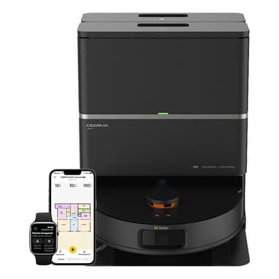 Robot Aspirador Y Trapeador Inteligente Con 15KPa, Deerma X80, Vaciado Automático 120 Días, Navegación Láser, Brazo Biónico, Secado Térmico A 85 °c Y Cepillo Antienredos negro