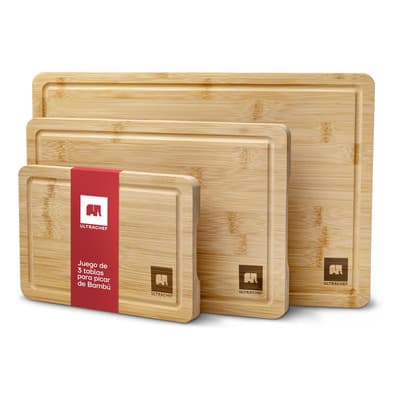 Set 3 Tablas Para Picar Cortar De Madera De Bambú Ultrachef Set de 3 (Ch/M/G)