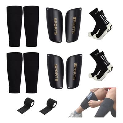 8 Calceta Antideslizantes Fútbol Y Manga Media Y Espinillera Negro L