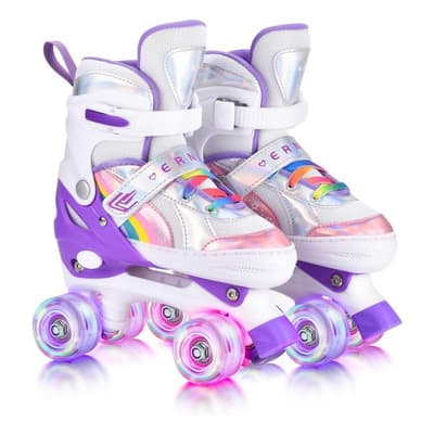 Patines De 4 Ruedas Ajustable Niño Niña Con Luz Led Color Purple-a Talla De Los Patines M(21.5-24.4cm) Tamaño De Las Ruedas 5.2 Cm