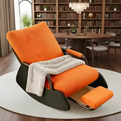 Sillones Modernos Ergonómicas Mecedoras Silla Con Reposapiés Retráctil Ajustable Y Respaldo Silla Mecedora Tapizada De Peluche Sillones Mecedores Sala De Estar Recámara Naranja Moderno