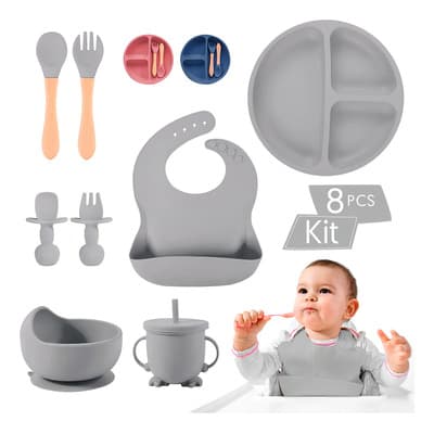 Set De Cubiertos Para Bebés Silicona Plato Antideslizante Color Gris Liso Personaje Ninguno - $187.21 en Mercado Libre | PrecioMX