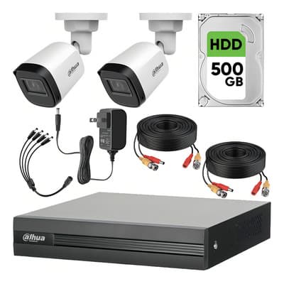 Kit Videovigilancia 2 Cámaras B1a21n 2 Mp + Disco Duro 500 Gb + Cables + Accesorios - Kit Cctv B1a21n-low-cc (dvr Dahua Xvr1b04-i Circuito Cerrado) Blanco-hdd