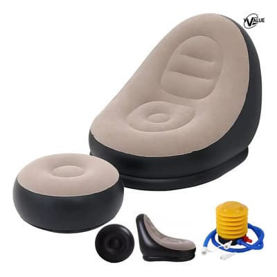 Sofa Sillon Inflable Ultra Cómodo Tipo Puf Con Posapies Sofá Inflable Reforzado, Sofá Para Relajarse Con Asiento De Pie, Sillón Plegable Portátil Para Uso Exterior, Cama Individual Tatami Vrvalue