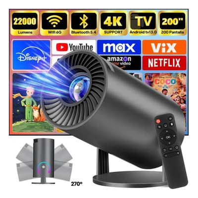 Proyector Portátil 4k 2026 Profesional 22000 Lúmenes 1080p Mini Proyector Hy300 Android 13 Smart Tv Rotación De 270°,... Negro