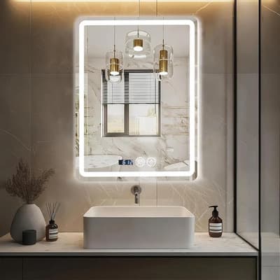 Aierf Espejo Rectangular Led Baño De Pared Con 3 Modo De Luz Cálido Y Natural Y Blanco Con Función Antivaho De 50cmx70cm