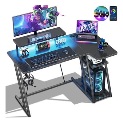 Furrific® Escritorio Para Computadora, Game Desk Rgb, Escritorio Gamer De 1m Con Soporte Para Monitor,toma De Corriente, Perchero Para Auriculares, Superficie De Fibra De Carbono, Negro (negro, 100cm)