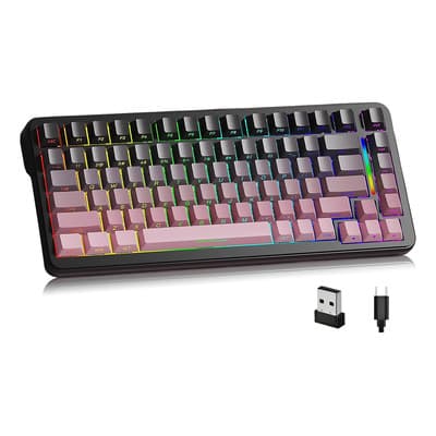 Attack Shark M86 Teclado Mecánico Gamer, 83 Teclas, 75% Qwerty En Español, Teclados Físicos Rgb Recargable, Inalámbrico Y Con Cable, Teclas Y Rgb Programables, Color Mora Rosa Español España