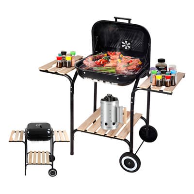 Sangkee K10135 Asador De Carbón 47cm X 45cm Parrilla Grill Para Ahumador Al Aire Libre Con Mesas Auxiliares 3 Estantes De Almacenamiento De Madera Con Ruedas Color Negro - $1,648.00 en Mercado Libre | PrecioMX