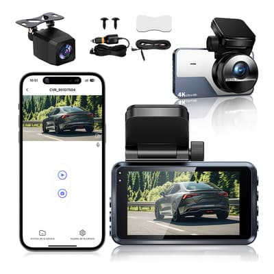 CDDGL Dashcam Wifi Dual 4k+1080p Cámara Automovil Delantera Y Trasera Con 3.0 Ips Lcd Dash Cam Para Auto Y Carro G-sensor Control De App 3.0 Iwdr Visión Nocturna Monitor De Estacionamiento