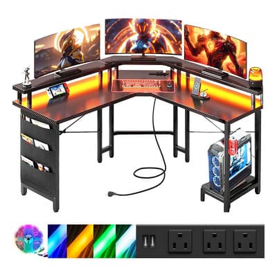 Furrific® Escritorio Gamer En L Con Luz Led, Tomacorriente, Soporte Para Monitor, Soporte Para Auriculares, Y Estante De Almacenamiento, Escritorio Para Computadora 130*130cm Nergo Negro - $2,193.31 en Mercado Libre | PrecioMX