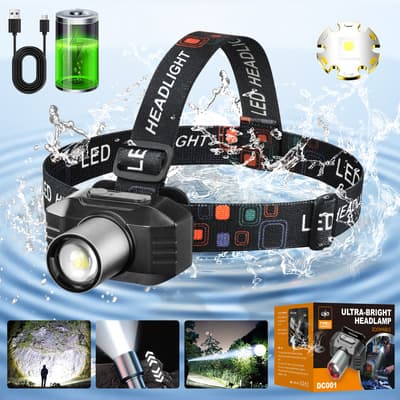 Vanance® Lámpara de Cabeza Linterna Frontales Tacticas Led Recargable Ultra Brillante Larga Duración IPx7 Impermeable Accesorios Camping Lampara Tactica Led