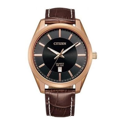 Citizen Quartz Brown Leather Strap Bi1033-04e ..... Dcmstore Correa Café Bisel Oro Fondo Negro