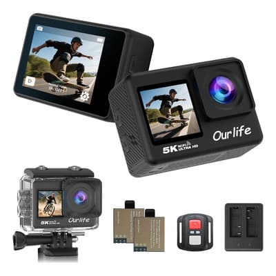 Cámara De Acción 5k Ourlife M60tr Lcd Táctil Con 2 Baterías Y Control Remoto, Cámara Deportiva Zoom 5x Soporta 40m Lmpermeable Lp68, Paquete 20+ Accesorios Negro - $1,056.37 en Mercado Libre | PrecioMX