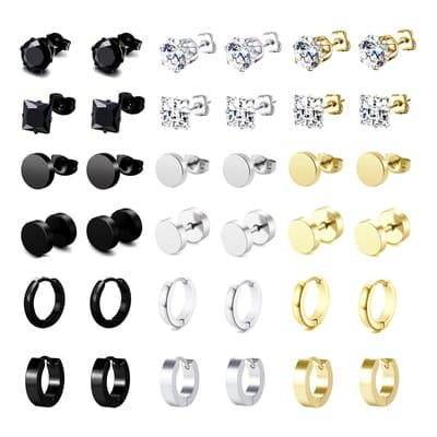 18 Pares Aretes Hombre Piercing Pendientes Acero Inoxidable Negro Gooluu Varios - $179.39 en Mercado Libre | PrecioMX