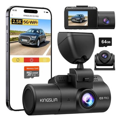 Cámara Dashcam Kingslim O3 Pro 3 Canales 2.5K WiFi 5G con 64GB y Visión Nocturna