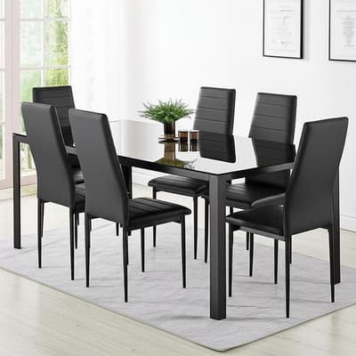Juego De Comedor Con Mesa Vidrio Templado 6 Sillas Rectangular Moderno Color Negro Kingshouse - $6,459.00 en Mercado Libre | PrecioMX