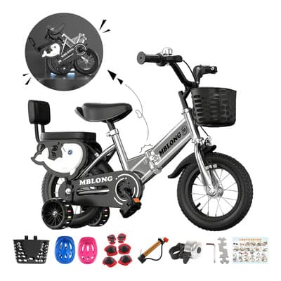 bicicleta plegable Infantil Deportiva bicicletas niño R16 Con Ruedas Auxiliares，16 Pulgadas Bicicleta Urbana Infantil，con Equipo De Seguridad,casco，Par de rodilleras，Plateado