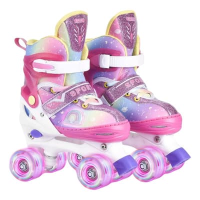 Patines De 4 Ruedas Ajustable Niño Niña Con Luz Led Color Rosa Talla De Los Patines M(21.5-24.4cm) Tamaño De Las Ruedas 5.2 Cm
