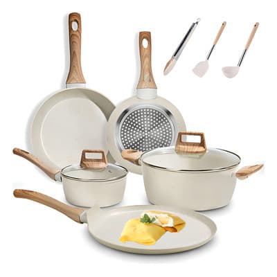 Bateria De Cocina Juego De Ollas Y Sarten 10 Piezas Bateria De Cocina Sarten Antiadherente Juego Ollas 10 Pcs Juego De Sartenes Antiadherentes Younic Ms10 Blanco