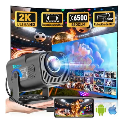 Mini Proyector Led Portatil 2k 6500 Lumenes 1080p Ángulo Ajustable Compatible Con Android Y iPhone Con Sonido Hifi Negro