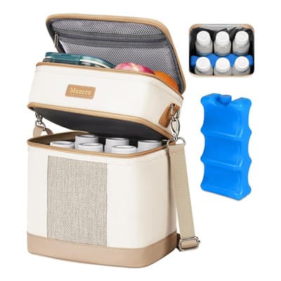 Doble Capa Bolsa Térmica Para Biberones Bolsa Hielera Para Leche Materna Bolsa De Almuerzo Se Adapta A 6 Biberones De Hasta 9 Onzas Impermeable Mancro 9865 Marrón