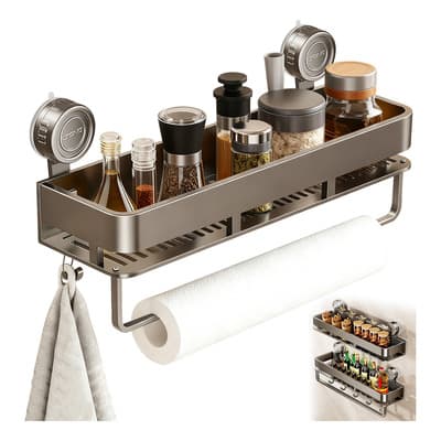 Estante Cocina Especiero Toallero Servilletero Multiuso 40cm, Porta Especiero Y Estantes De Condimentos Colgantes, Organización Estantes Con 5 Ganchos De Pared En Ventosa Para Casa Cocina Baño Gris - $211.35 en Mercado Libre | PrecioMX