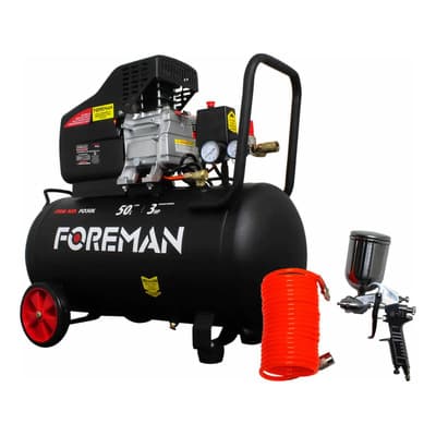 Compresor de aire eléctrico portátil Foreman FO50L 50L 3hp Accesorios Manguera Pistola Y Conector