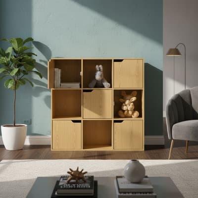 Librero Organizador Modern Nest 9 Espacios Puertas Madera Minimalista MDF