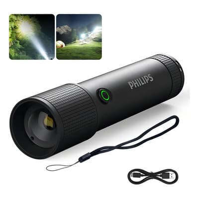 Philips Linterna Tactica Potentes Led Recargable Zoom Sf2185 Blanco Negro - $383.91 en Mercado Libre | PrecioMX